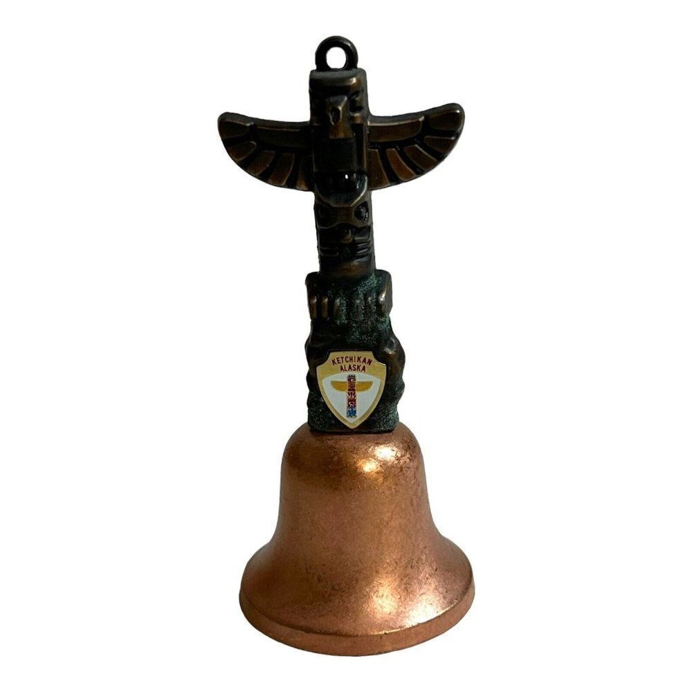 Ketchikan ALASKA Souvenir Bell 4.25” Copper Bell Totem Pole Motif Vintage Tiki